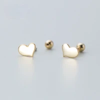 gold plated smooth heart earrings are suitable for sweet romantic womens childrens baby girl childrens mini simple jewelry