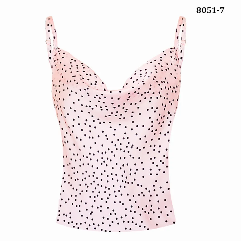 Pink Dot 12 цветов, женские топы пикантный Шелковый Атласный топ, футболки, однотонные, зеленые, белые, с принтом, повседневная майка, большие размеры, повседневные, Клубные, LH-8051 - Цвет: Pink Dot