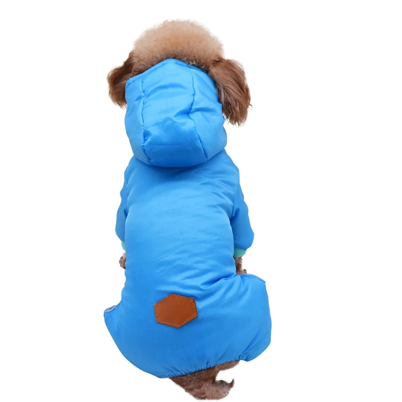 Blue S-XXL мягкий, флисовый, для собаки комбинезон маленькая собака щенок пальто костюм для животных 4 брюки с широкими штанинами ветрозащитная теплая толстовка с капюшоном для собаки, Костюмы зимнюю одежду для собак - Цвет: Blue