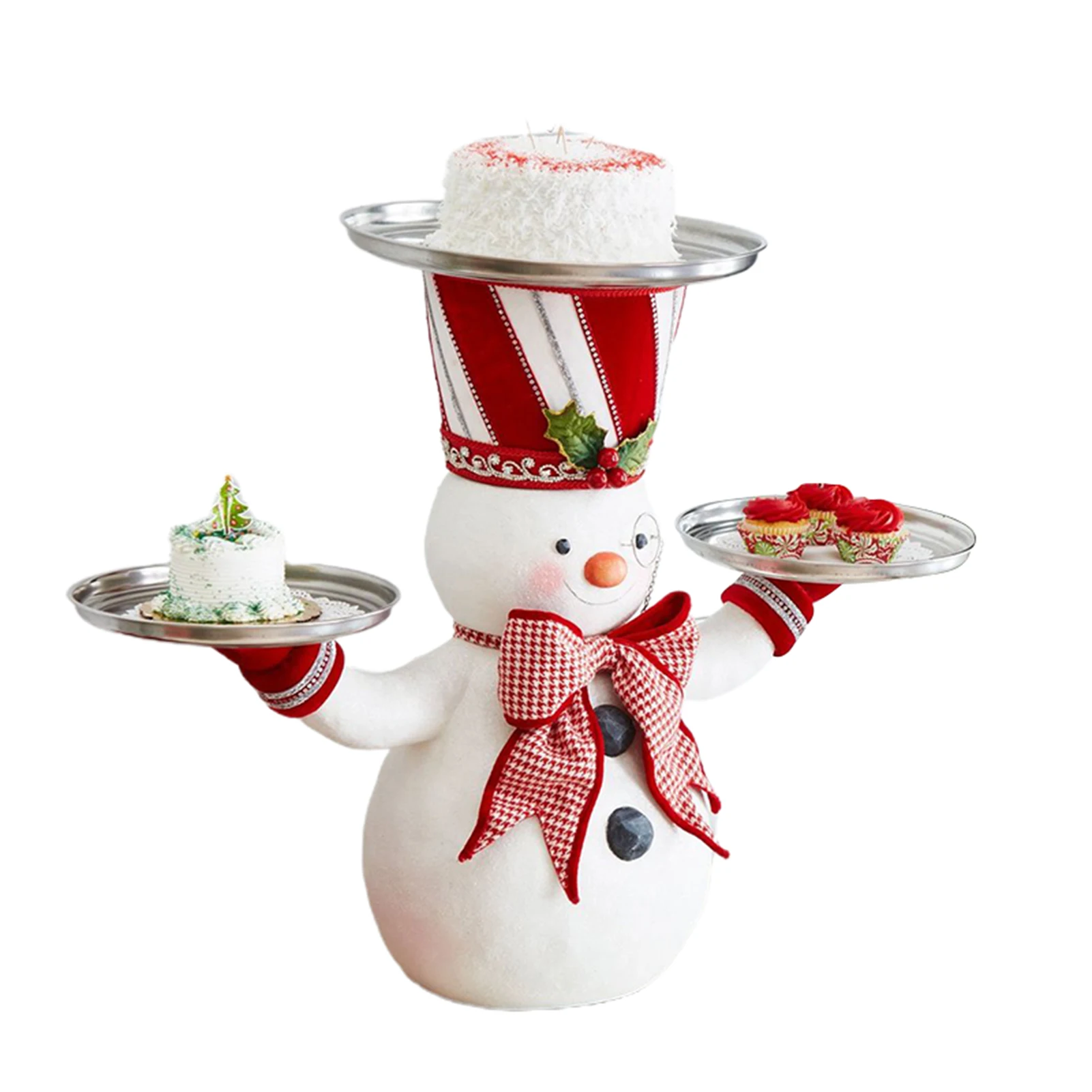 

Christmas Snowman Treats Holder with 3 Trays Resin Desktop Sculpture Home Christmas Decoration