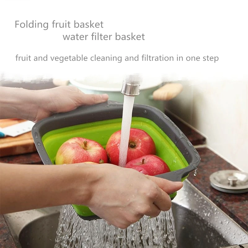 

2PCS Silicone Foldable Strainer Drain Basket Kitchen Tools Sets Fruit Vegetable Washing Container Square Organizer Storage