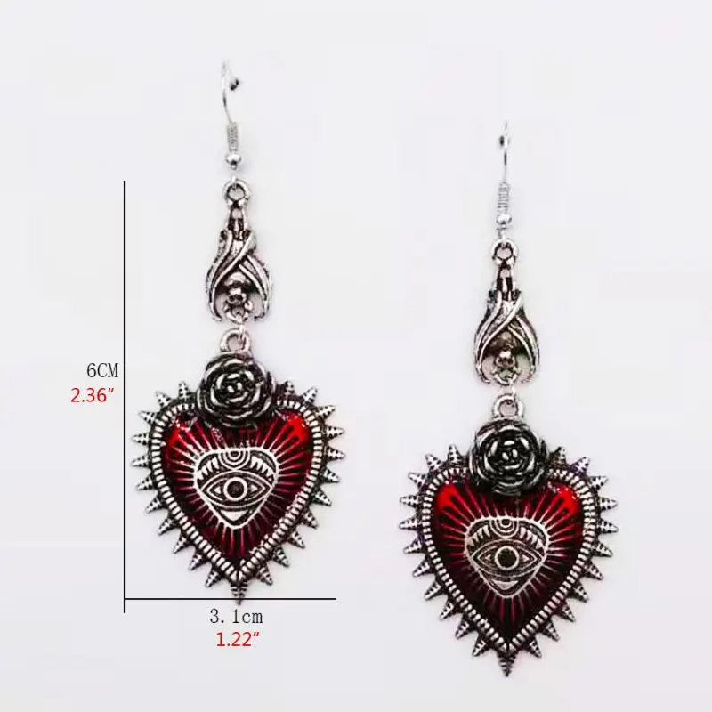 

Vintage Lolita Gothic Evil Eye Red Heart Earrings for Women Halloween Cosplay