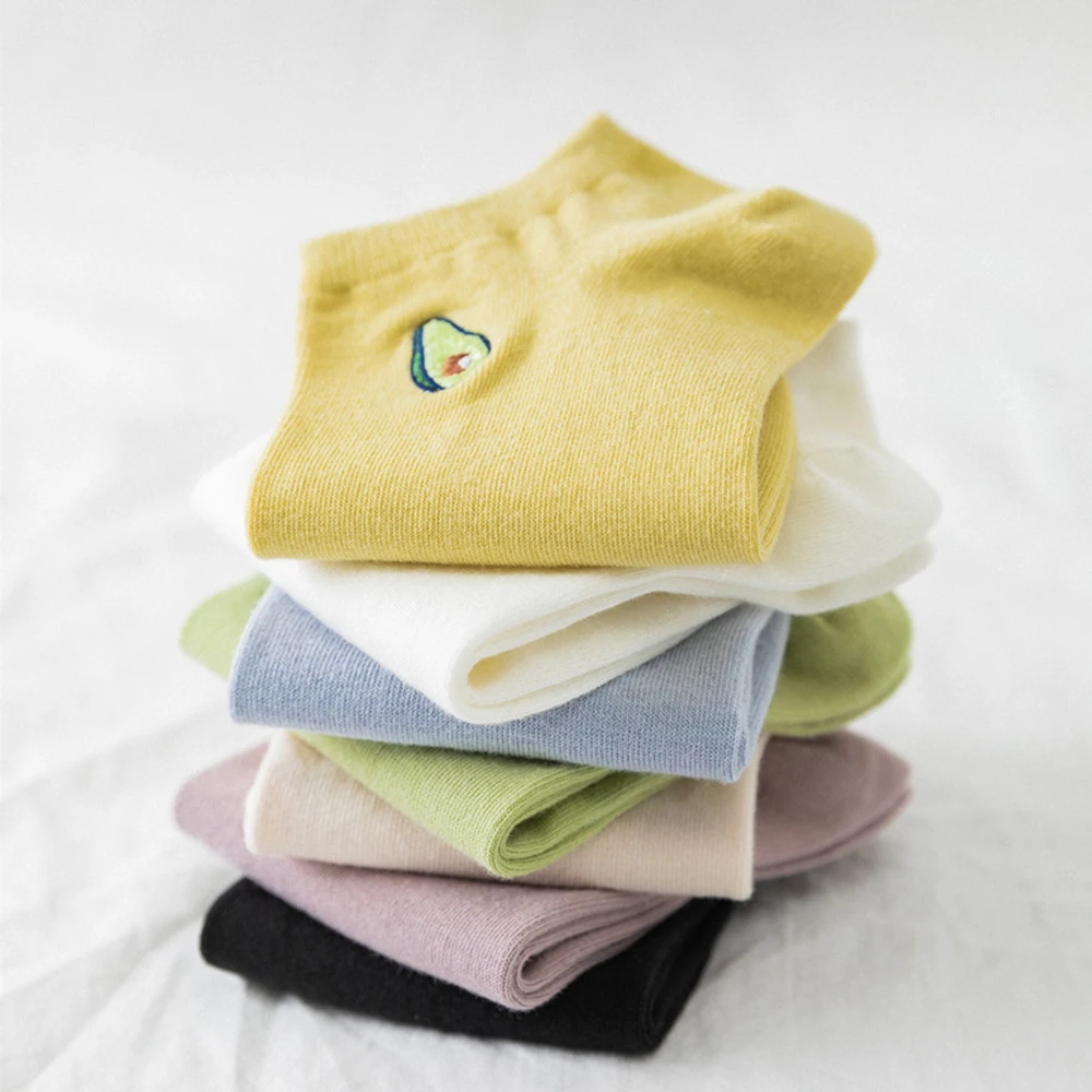 Женские однотонные носки с вышивкой авокадо повседневные хлопковые короткие