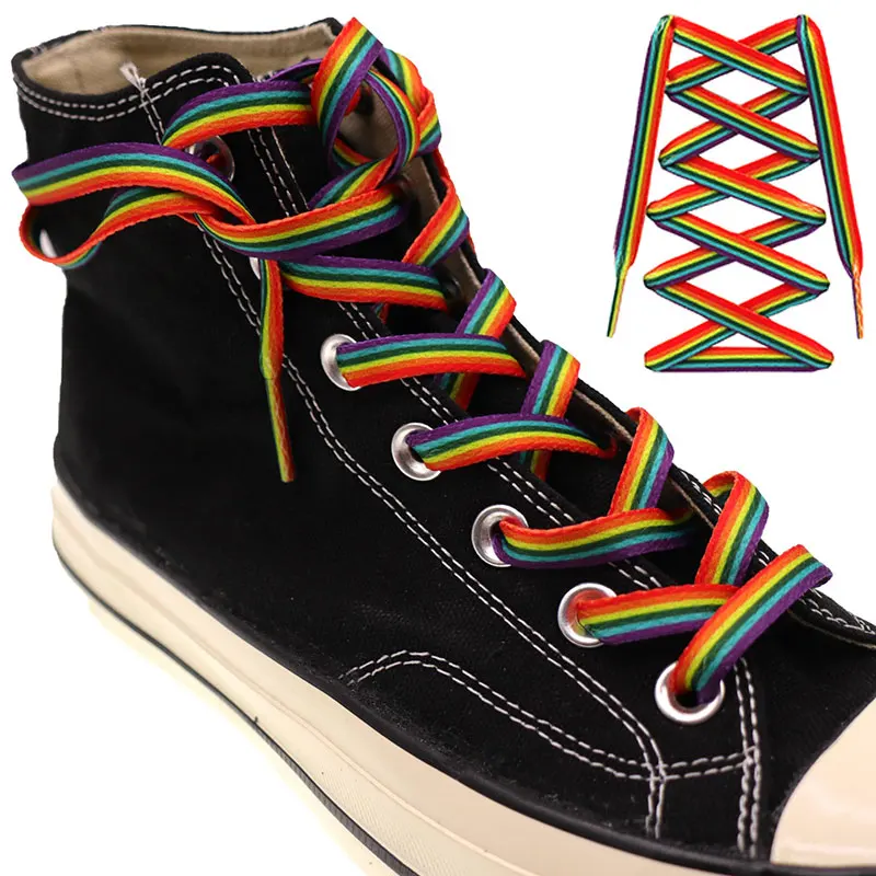

Радужные градиентные плоские шнурки для холщовых кроссовок, шнурки для обуви, цветные хроматические шнурки для обуви, аксессуары