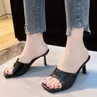 Женские туфли на тонком высоком каблуке, из ПУ кожи, с открытым носком