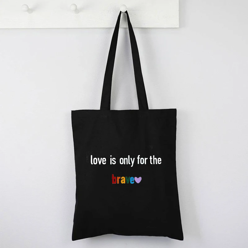 

Love Is Only for Brave Shopping Bag Fashion Letter Treat People with Kindness Tote Bag Canvas Reusable Large Tote Bag L