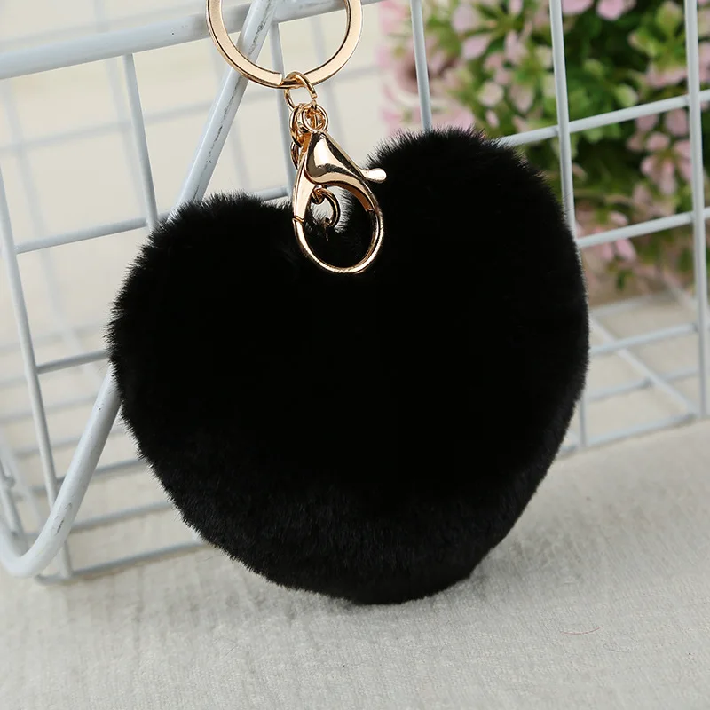 Пушистое сердце из искусственного кроличьего меха помпон брелок для ключей