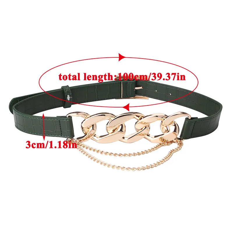 

Designer Women Elastic Belts Punk Style Luxury Brand PU Thick Chain Waist Strap Dress Coat Sweater Lady Decorative Waistband