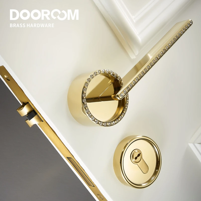 Dooroom латунный дверной замок современный черный PVD золотой с бриллиантом для