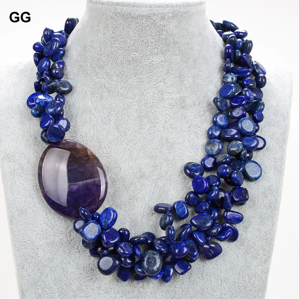 

GuaiGuai Jewelry 20'' 4 Strands Beautiful Natural Blue Lapis Lazuli Purple Agates Necklace For Women