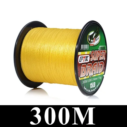 Yellow 300m FTK 300 м/500 м плетеная леска из полиэтилена 0,10 мм-0,40 мм 0,4-6,0# код 4 нити 8-60LB PE многофиламентная леска - Цвет: Yellow 300m