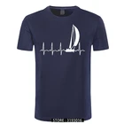 Футболка с рисунком парусника, летняя футболка с рисунком сердцебиения, симпатичная Мужская футболка из 100 хлопка с коротким рукавом