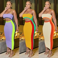 skmy sexy women clothing multicolor patchwork hollow out sleeveless spaghetti strap bodycon midi dress stretch fabric