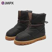 jmpx brand fashion women nylon ankle boots lace up elastic band flat boots waterproof warm plush snow boots casual lightweight