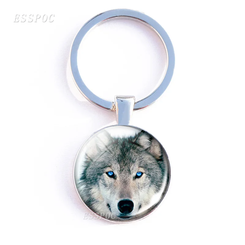 Брелок с головой волка двухсторонний стеклянный брелок кабошоном металлический