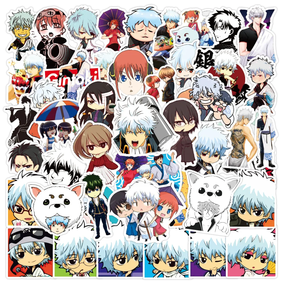 50 Uds Anime japon&eacute;s pegatinas GINTAMA para DIY juguete Skateboard Snowboard port&aacute;til equipaje de bicicleta de los ni&ntilde;os pegatinas-4