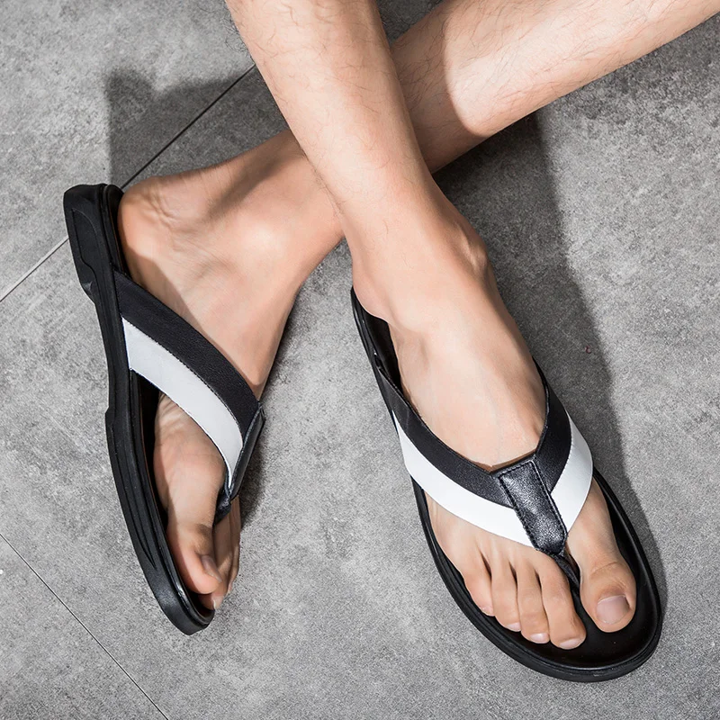 

CIMIM Summer original pop flip flop fashion men's leather slippers casual shoes beach flat shoes 1