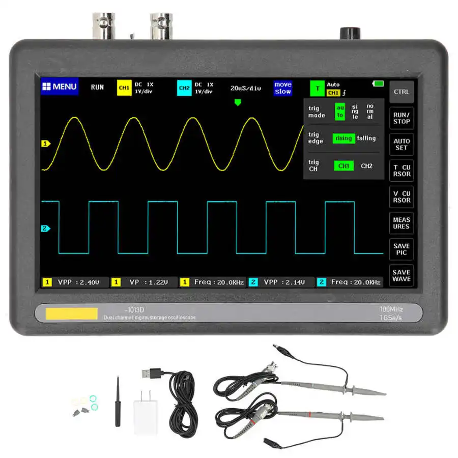 Осциллограф 1013D двухканальный цифровой с сенсорной панелью полоса пропускания 100