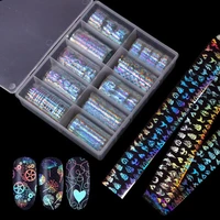 10rollsbottle holographic laser nails colorful laser flame pattern flower alphabet series stickers mix pattern manicure diy new