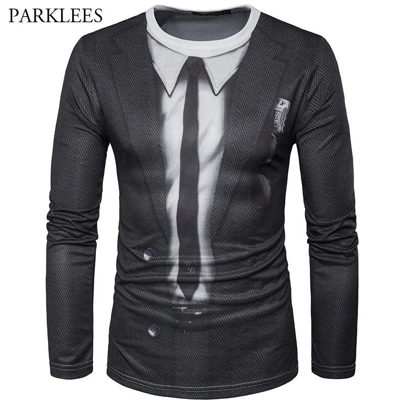 Мужская/женская футболка с длинным рукавом круглым вырезом и принтом | Мужская