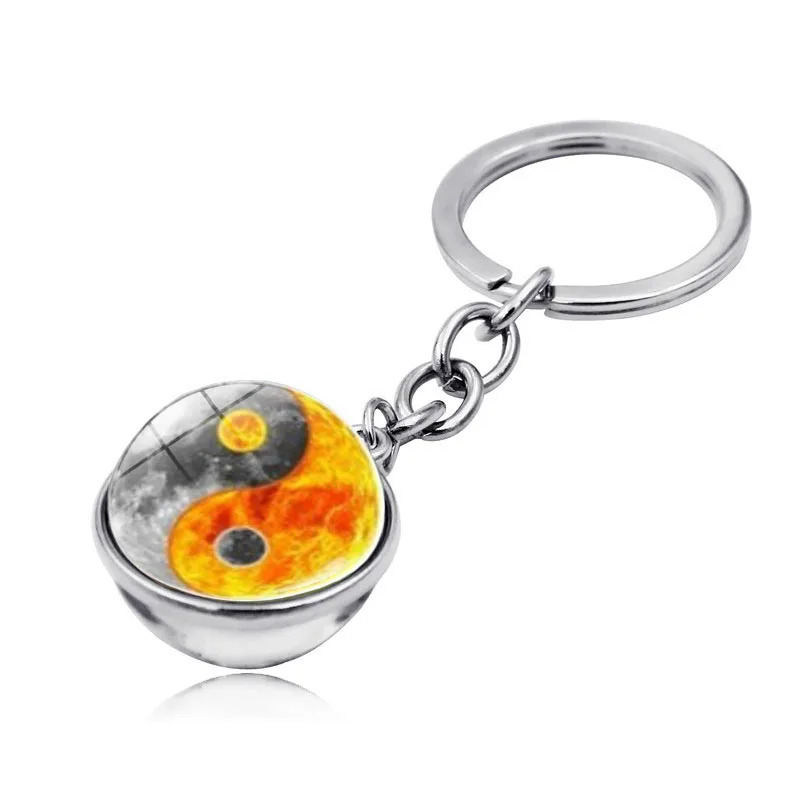 Символы Инь-Ян тайчи брелок для ключей подвески двухсторонний стеклянный шар