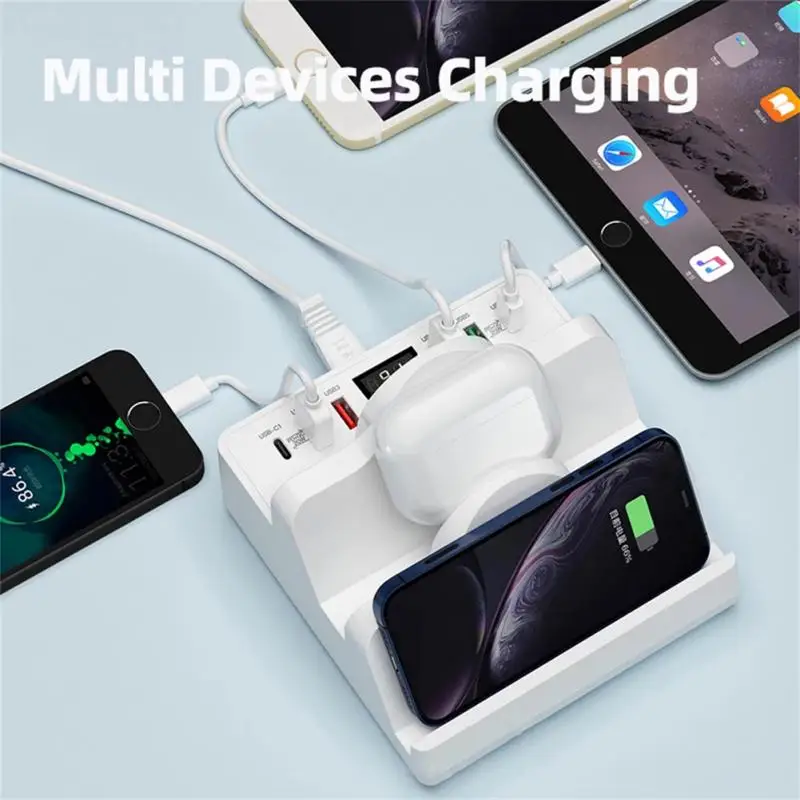 

Universial 6 Ports Fast Wireless Charger Dock Station Protable Smart Phone Usb Charger With Display Screen Multiple Protections
