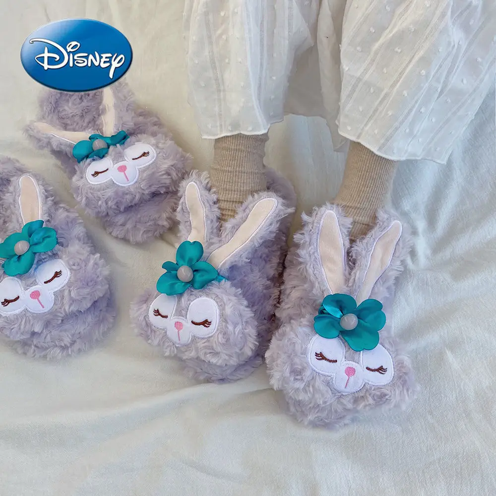 

Disney StellaLou Plush Slippers Cute Thick Girl Heart Home Shoes Winter Cotton Drag Bag with Warm Plush Drag