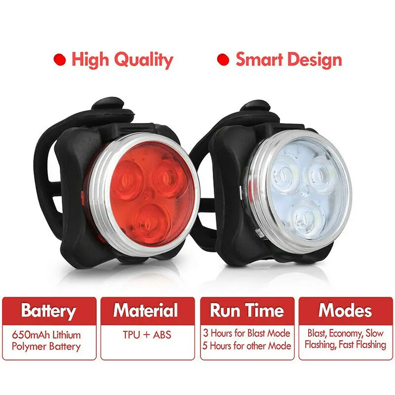 Фонарь задний светодиодный 3 светодиода USB зарядка|Велосипедная фара| |