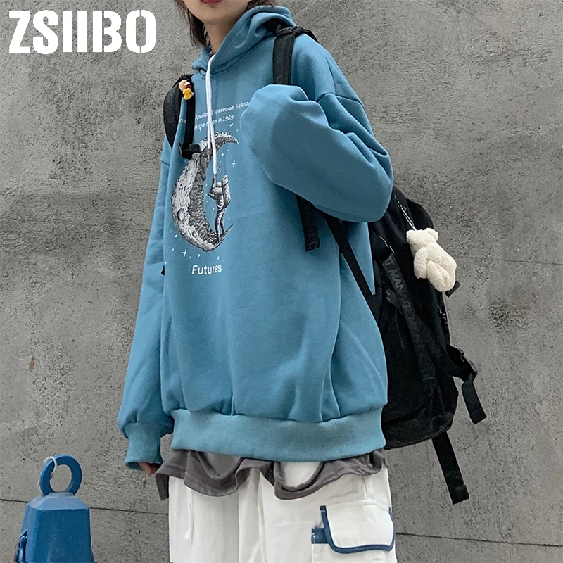 Женская толстовка с принтом космонавта повседневный толстый пуловер свободного