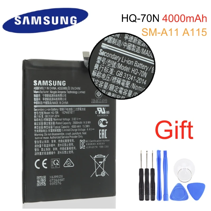 Оригинальный HQ 70N батареи Samsung для GALAXY A11 A115 SM настоящий аккумулятор 4000