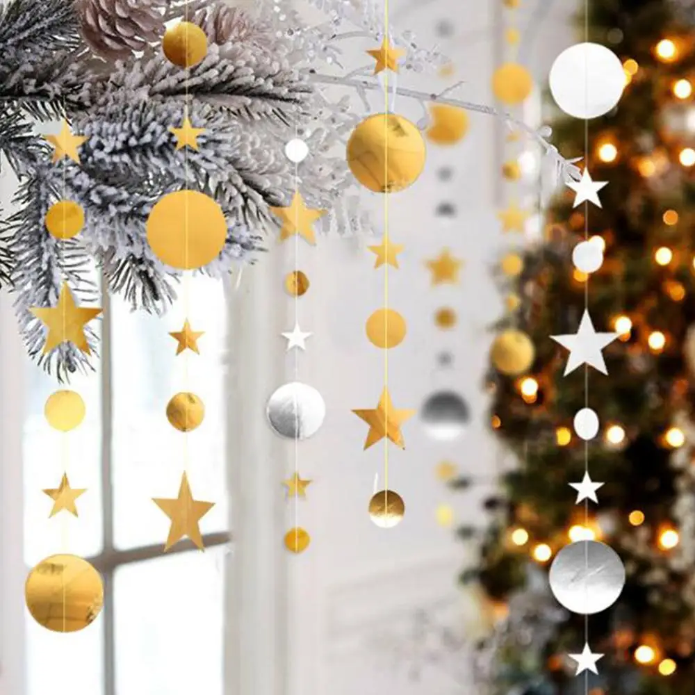 4 м цвета: золотистый серебристый Бумажная гирлянда звезда круг висит баннер для