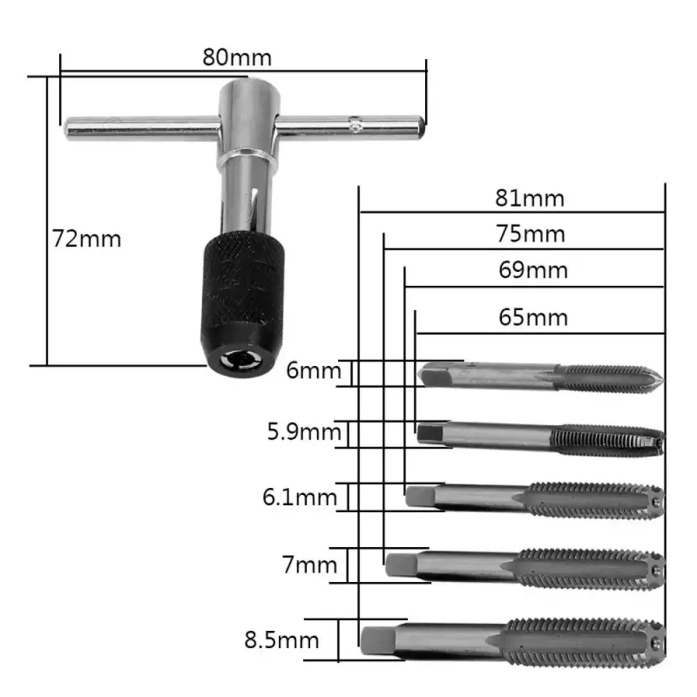

6pcs Tap Wrench T-shaped Schroef Tap Wrench Combination Set Hand Tool Tap M3-8 Omkeerbare Schroevendraaier Tap Houder Goedkope