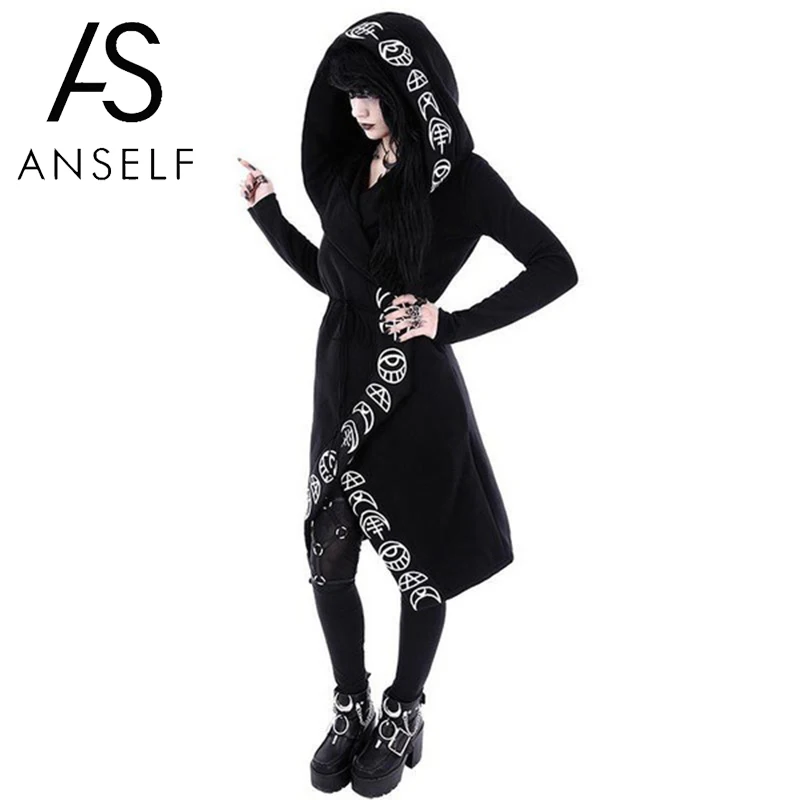 Женская толстовка с капюшоном Anself готический шик хлопок свободный Луна простой