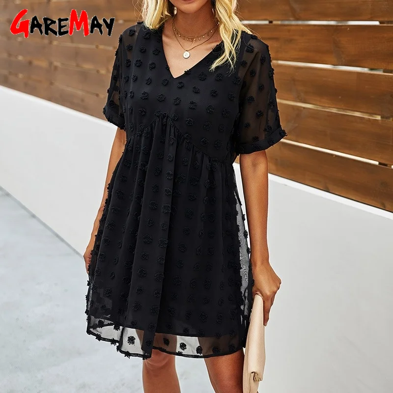 

Summer Women's Dress 2021 Elegant Chiffon Loose Light Casual Short Midi Dress Sleeve Sundress V Neck Colorful Dresses for Women
