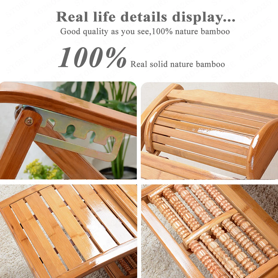 Складное бамбуковое кресло качалка с регулируемой спинкой мягким ковриком