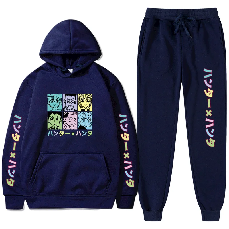 

2022 Autumn New Hip Hop Funny Japanese Anime Cartoon Printed Plus Fleece Men Hoodies Sweatshirts+Pants Fashion Hoody Casual