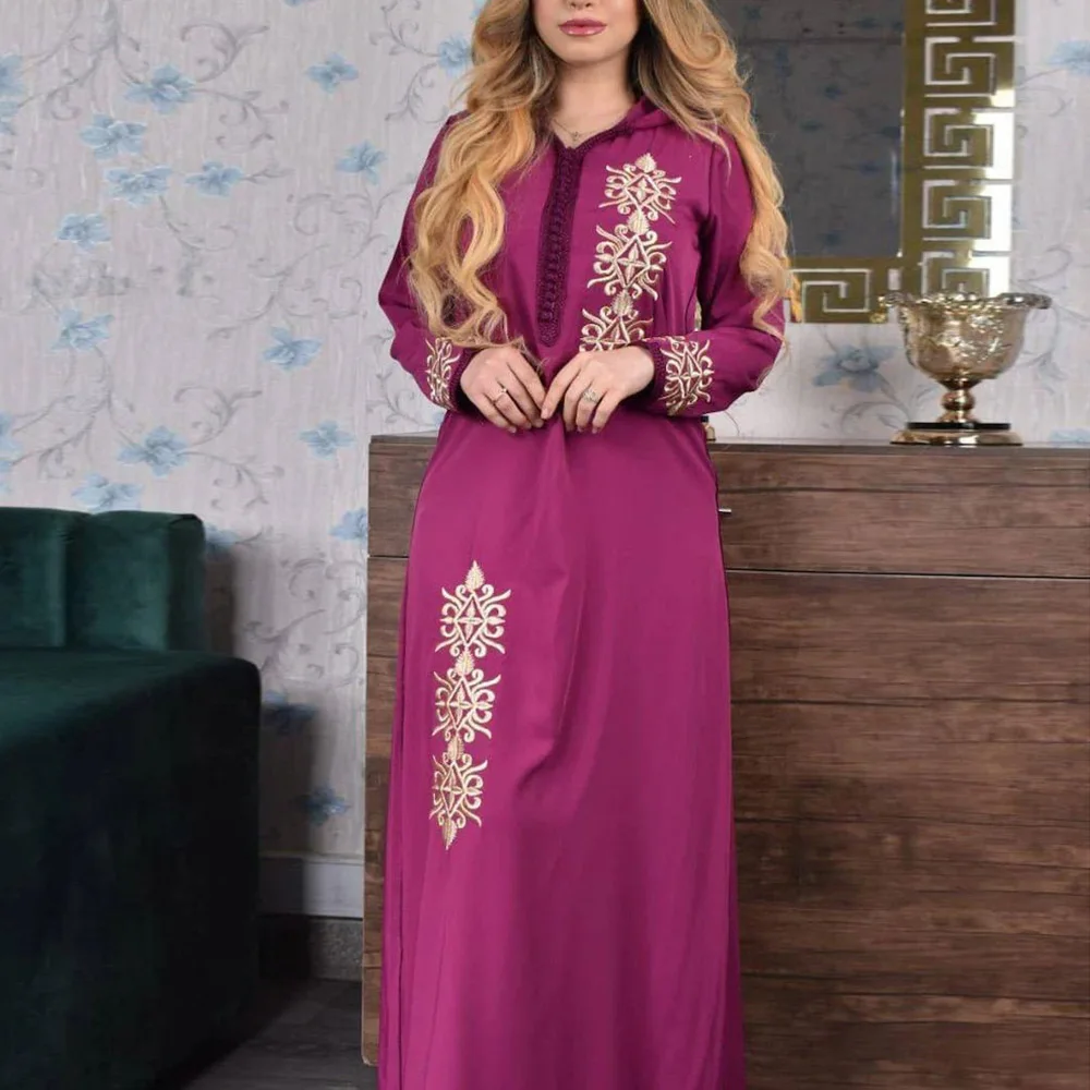 Женское платье-кафтан с цветочной вышивкой длинным рукавом | Тематическая одежда