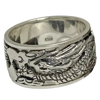 vintage 925 sterling silver spinner ring with chinese dragon for men12mmfree shipping