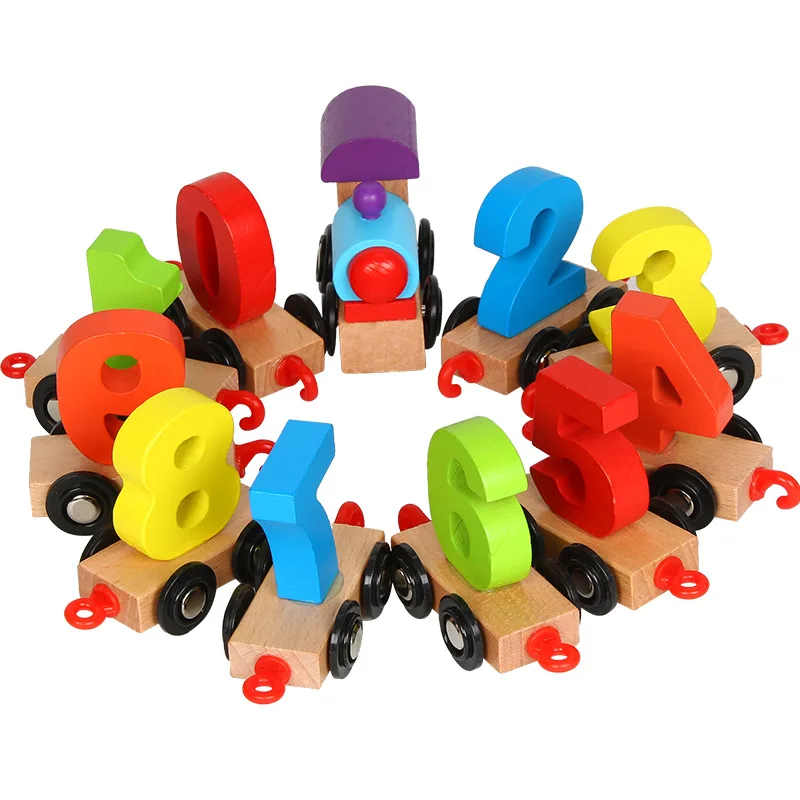 

Number 0-9 Digital Train Wooden Assembly Early Education Color Draging Blocks Car Toy Railway Accessories Fit Thoma Wood Track