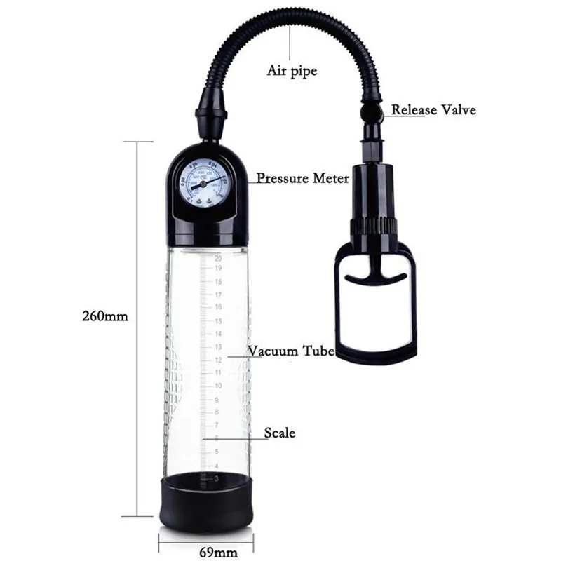 Насос для пениса начинающих Мужской пенис увеличитель манометр вакуумный насос