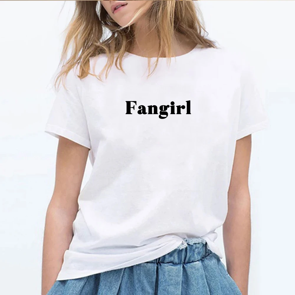 

Женская хлопковая Футболка Fangirl с маленьким буквенным принтом ангела, Повседневная забавная футболка для девушек, хипстерская футболка с п...