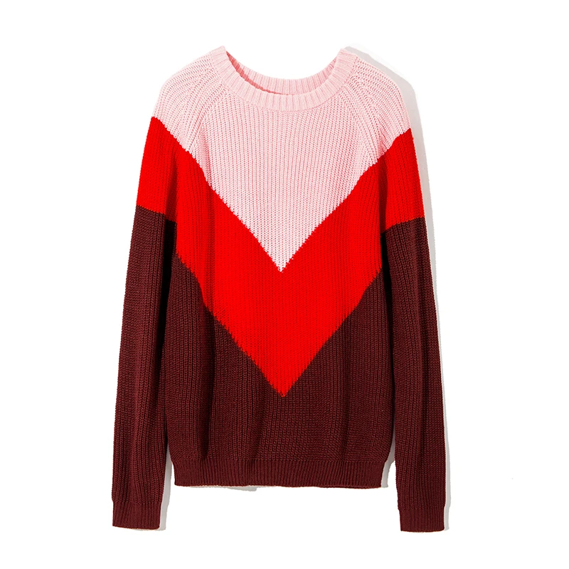 S922Red WOTWOY, Осень-зима, контрастный цвет, женский свитер, Повседневный, с длинным рукавом, пуловеры, для женщин, с круглым вырезом, вязаные топы, женский джемпер, мягкий - Цвет: S922Red