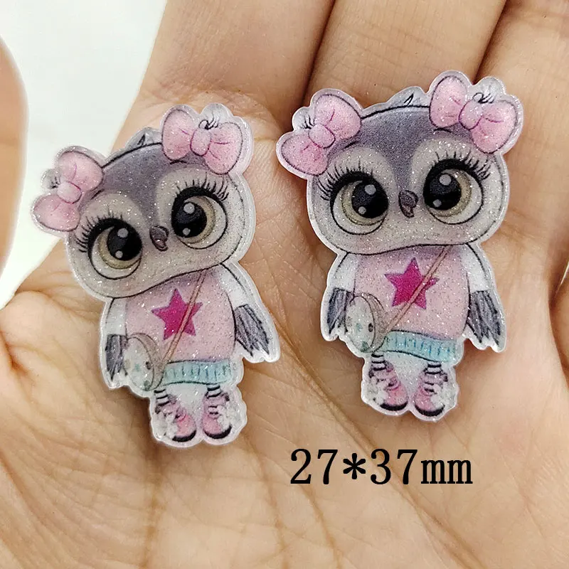 10pcs/lot new arrival flat back glitter owls for kids hair clip accessories DIY resin crafts resin cabochons decoration images - 6