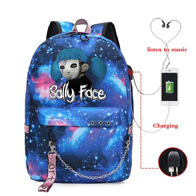 

Женский рюкзак для ноутбука Sally Face, школьный рюкзак с usb-разъемом для девочек-подростков