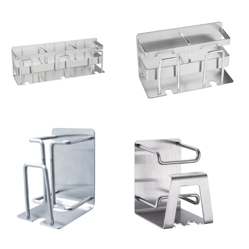 

27RE Stainless Steel Adhesive Wall Mounted Toothbrush Holder Toothpaste Storage Rack Shaver Tooth Brush Bathroom Organizer