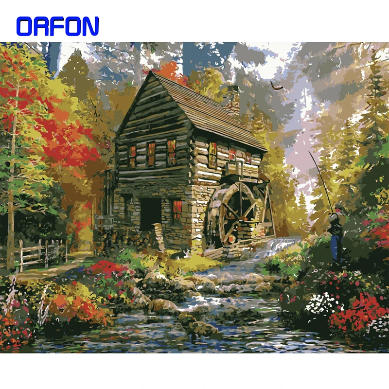 Рама сельский дом DIY Набор для рисования по номерам пейзаж акриловая краска