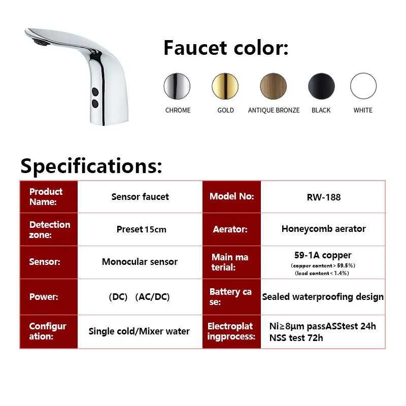 

Deck Mounted Basin Sink Water Tap Bathroom Faucets Electric Sensor Bathroom Faucets Mixer Shower Singel Hole Basin Mixer Tap