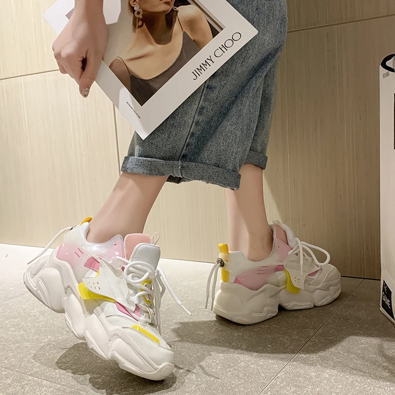 

High Platform Women Sneakers New Spring Thick Sole Casual Shoes Breathable Mesh Walking Summer Chunky Shoes Woman Zapatos Mujer
