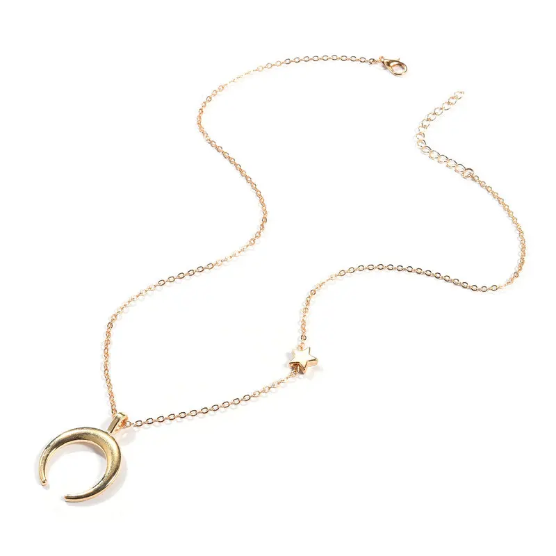 Простое ожерелье с подвеской в форме звезды и Луны модное металлическое