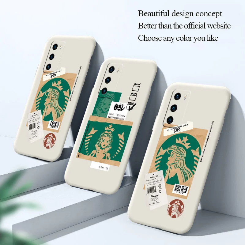 

Simple Coffee Princess Phone Case For Huawei P40 P40Lite P30 P20 Mate 40 40Pro 30 20 Pro Lite Smart 2021 Y7a Soft Silicone Cover